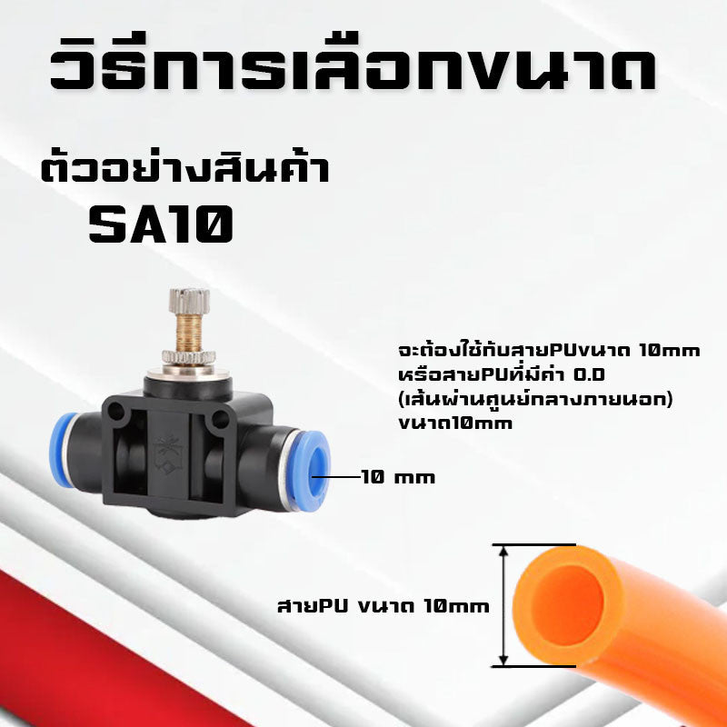 ข้อต่อสายลม SA ข้อต่อปรับความเร็วลม ตัวปรับแรงดันลม ข้อต่อ Fitting ปรับการไหลของลมแบบหมุนใช้กับสายPU,PE