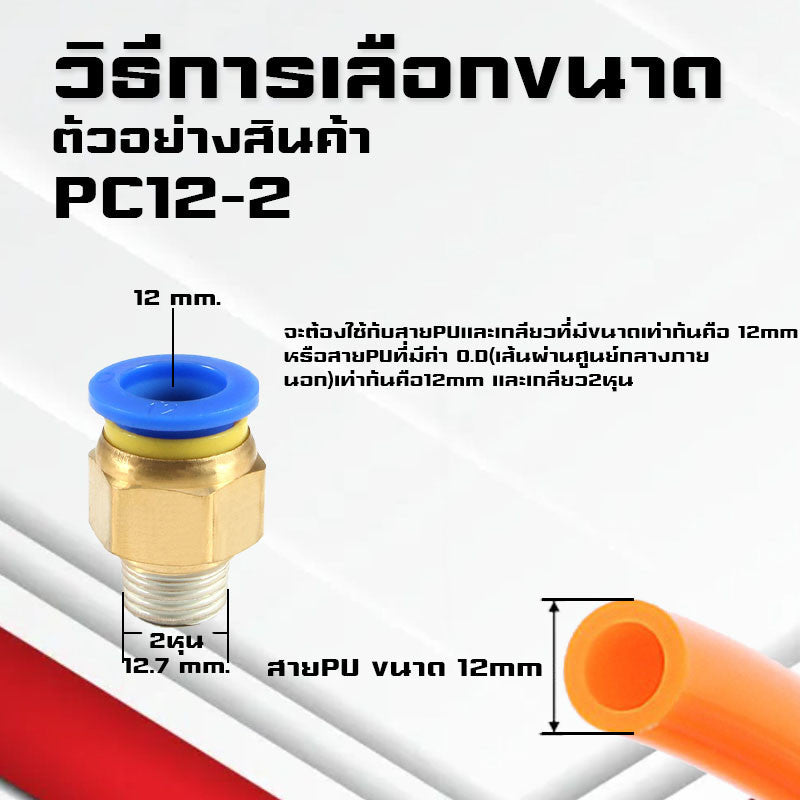 ข้อต่อPC ข้อต่อสายลม ตรงเกลียวนอก ข้อต่อฟิตติ้ง ตรงลม เกลียวนอกPC เสียบสายPUขนาด4มม. 6มม. 8มม. 10มม. 12มม.14มม.16มม.