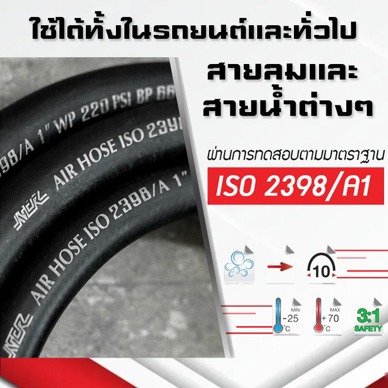 (B25)สายลมยาง NCR Compressed Air Hose ท่อลมยางแรงดันสูง ใช้กับปั๊มลม โรงงาน ก่อสร้าง อู่ งานพ่นสี รถยนต์ และอื่นๆ